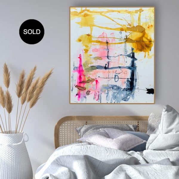Abstract Art Buy 'Happily Ever After' abstract watercolour in oak frame by Australian artist Jessica Skye Baker