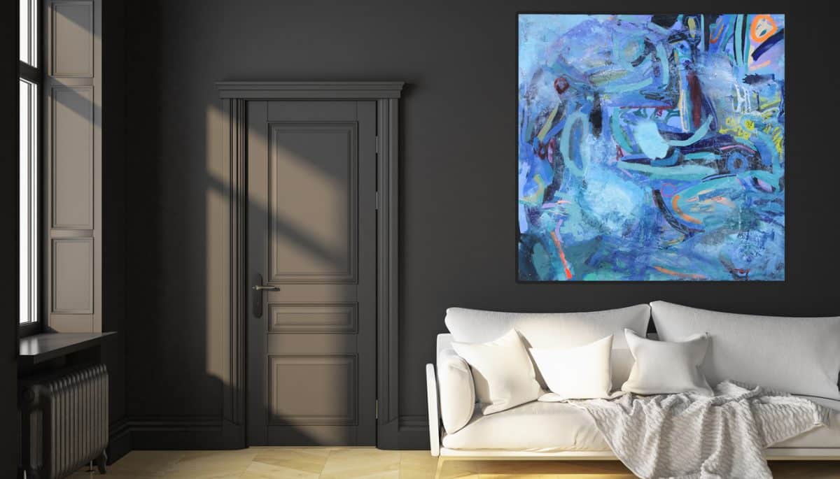 Large canvas art for your living room 'Royal Blue' 200 x 200 cm abstract painting on Belgium linen canvas.