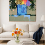 Original Art Navy and Lilac Hues 'Flower Pot'